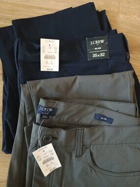 Lot of 2 J Crew Tech 5-pocket trousers 35x32 slim black and blue